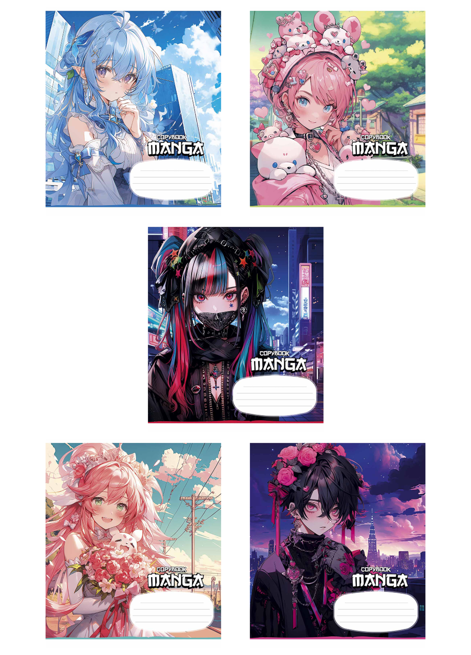 Зошити учнівські Школярик Manga style у клітинку 18 арк. 5 шт. (3323 4820006473150) - фото 1