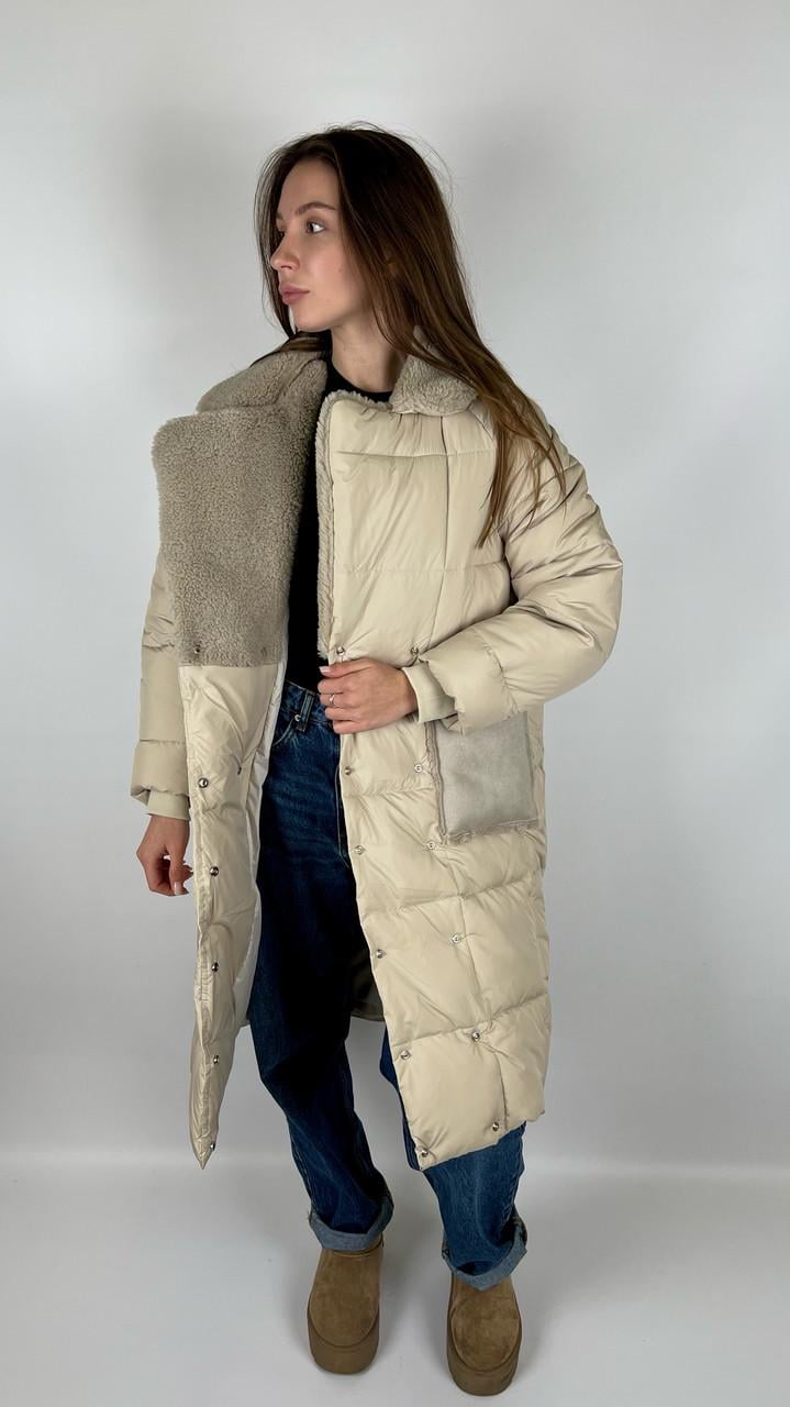 Куртка-пальто жіноча зимова р. 44 Бежевий (#9058-08) - фото 3 Куртка-пальто жіноча зимова р. 44 Бежевий (#9058-08) - фото 3