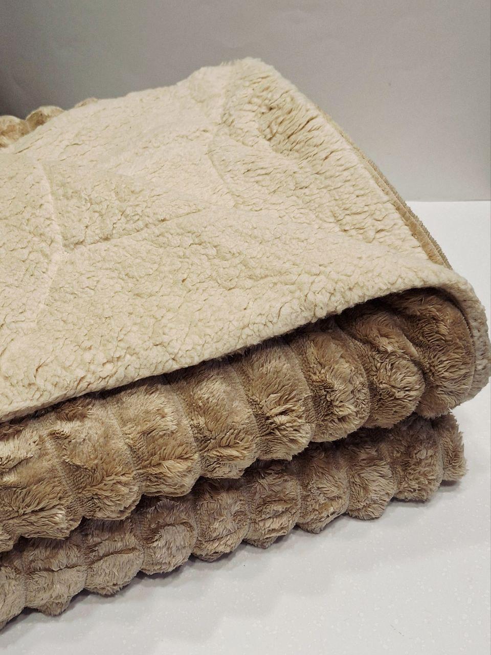 Плед на овчині Шарпей Королівська смужка 200x230 см Бежевий (1685) - фото 3