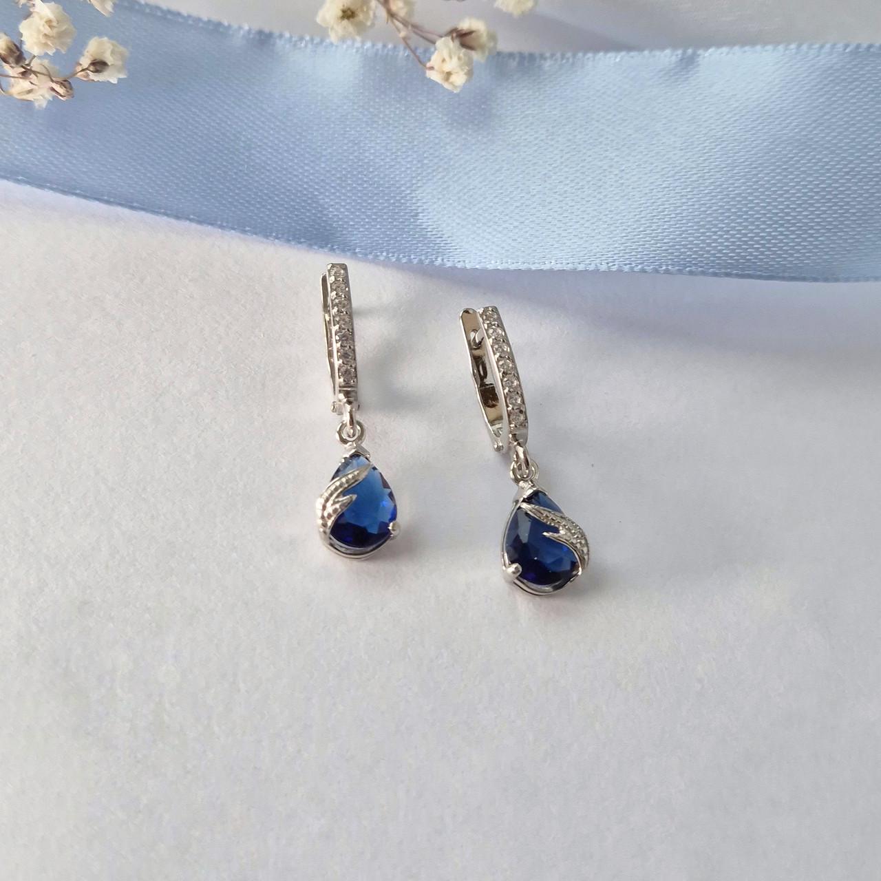 Серьги с синими камнями серебро 925 пробы 3,53 г (72239с)