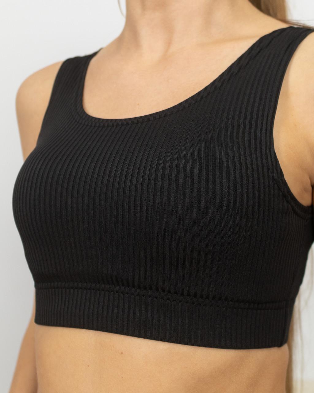 Пижама женская из рубчика топ и шорты Черный - фото 6