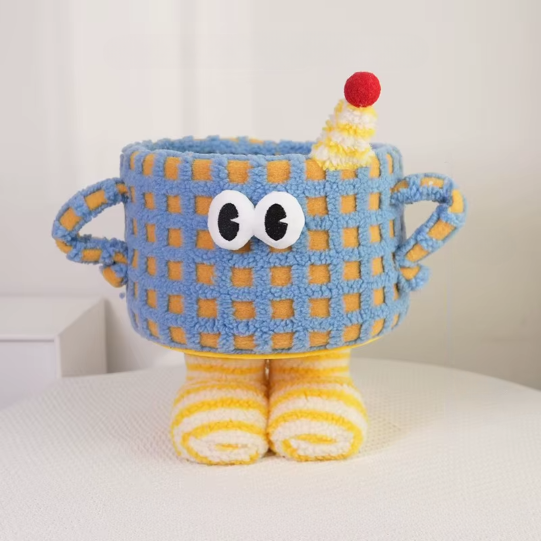 Корзина для игрушек плюшевая в детскую комнату мягкая складная в клетку Голубой