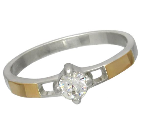 Женское серебряное кольцо с золотыми пластинами Секрет 16 (074к-1)