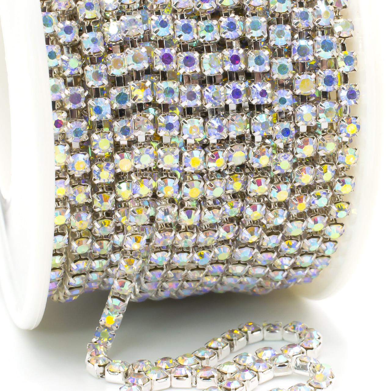 Цепь стразовая AB SS10 2,8 мм 1 м Crystal silver (ЦС1003с50)