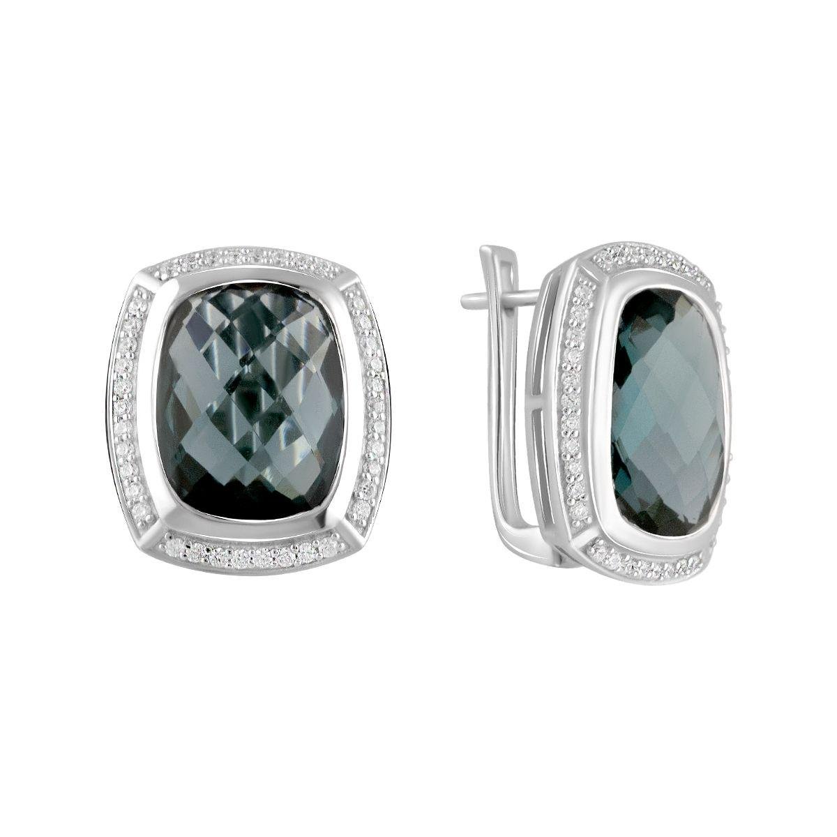 Серебряные серьги с топазом и фианитами Лондон Блю 16,375 ct (2103400)