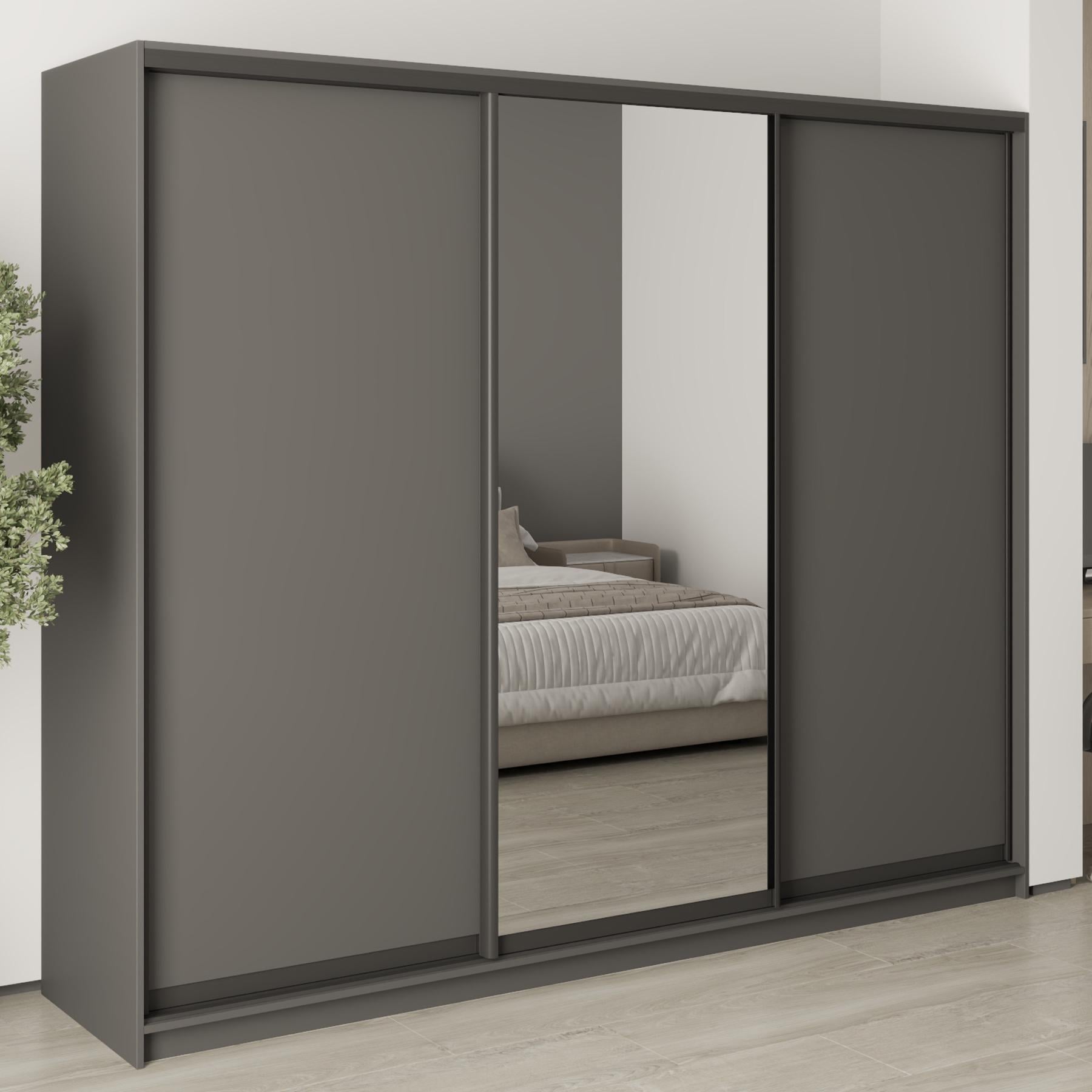 Шкаф-купе трехдверный MebelStar Уни BG 2 ДСП/зеркало 250x60x210 см Антрацит (MBS-7981)