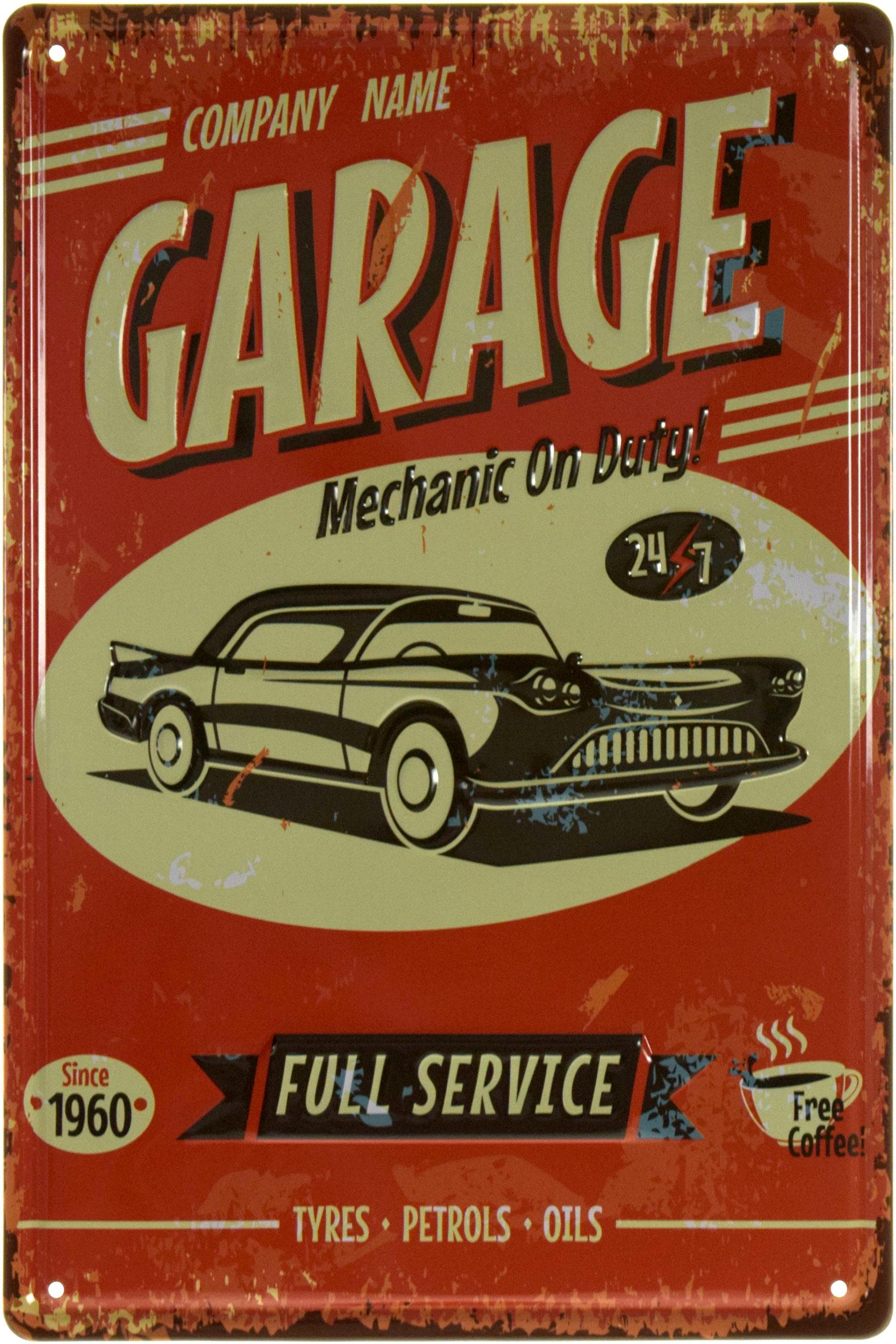 Табличка металлическая Гараж Дежурный Механик! Полный Сервис/Garage Mechanic On Duty! Full Service 20x30 см