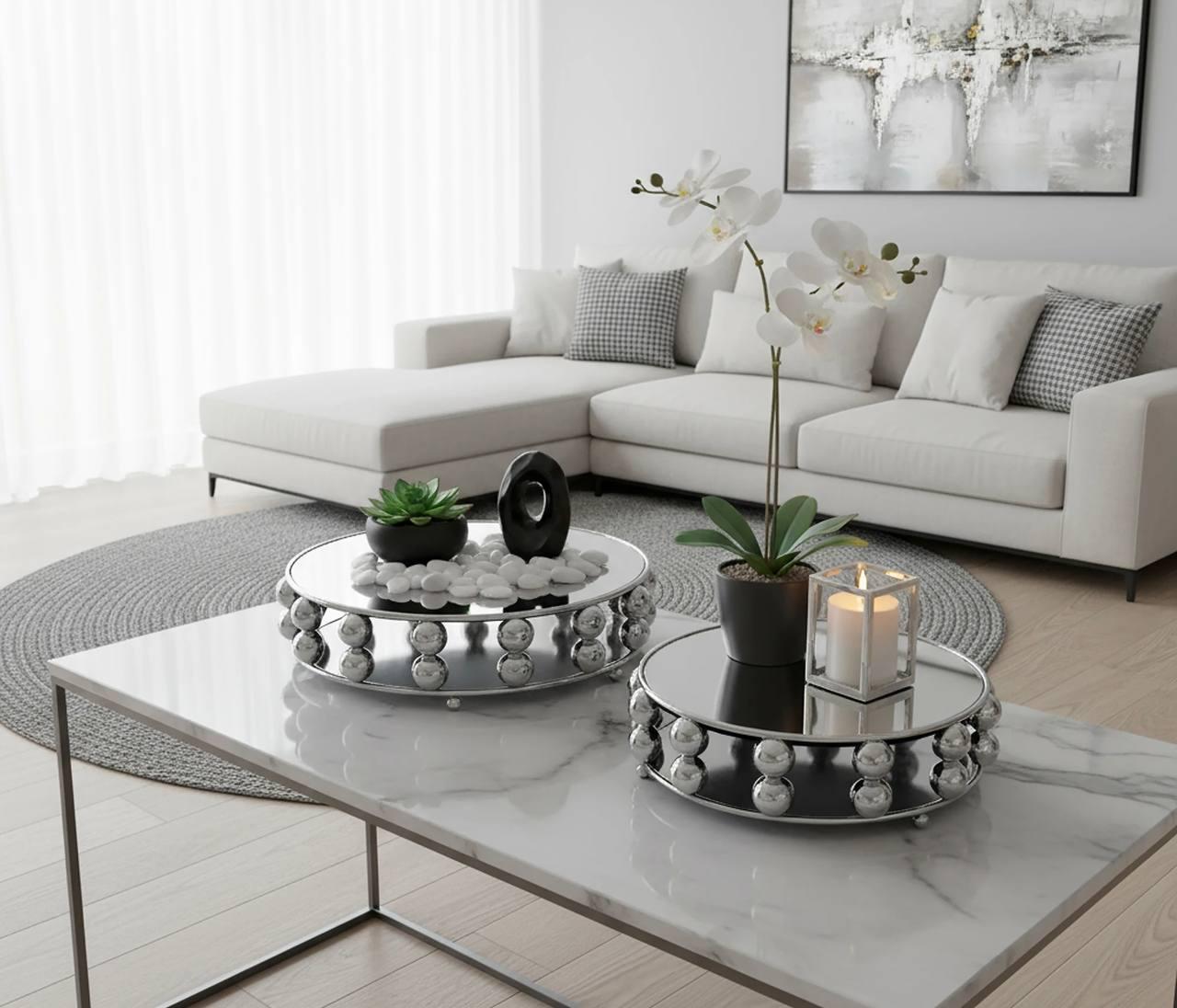 Набор сервировочных блюд Zeyve металлические с зеркальным основанием 33 см и 28 см Серебро (S62G)