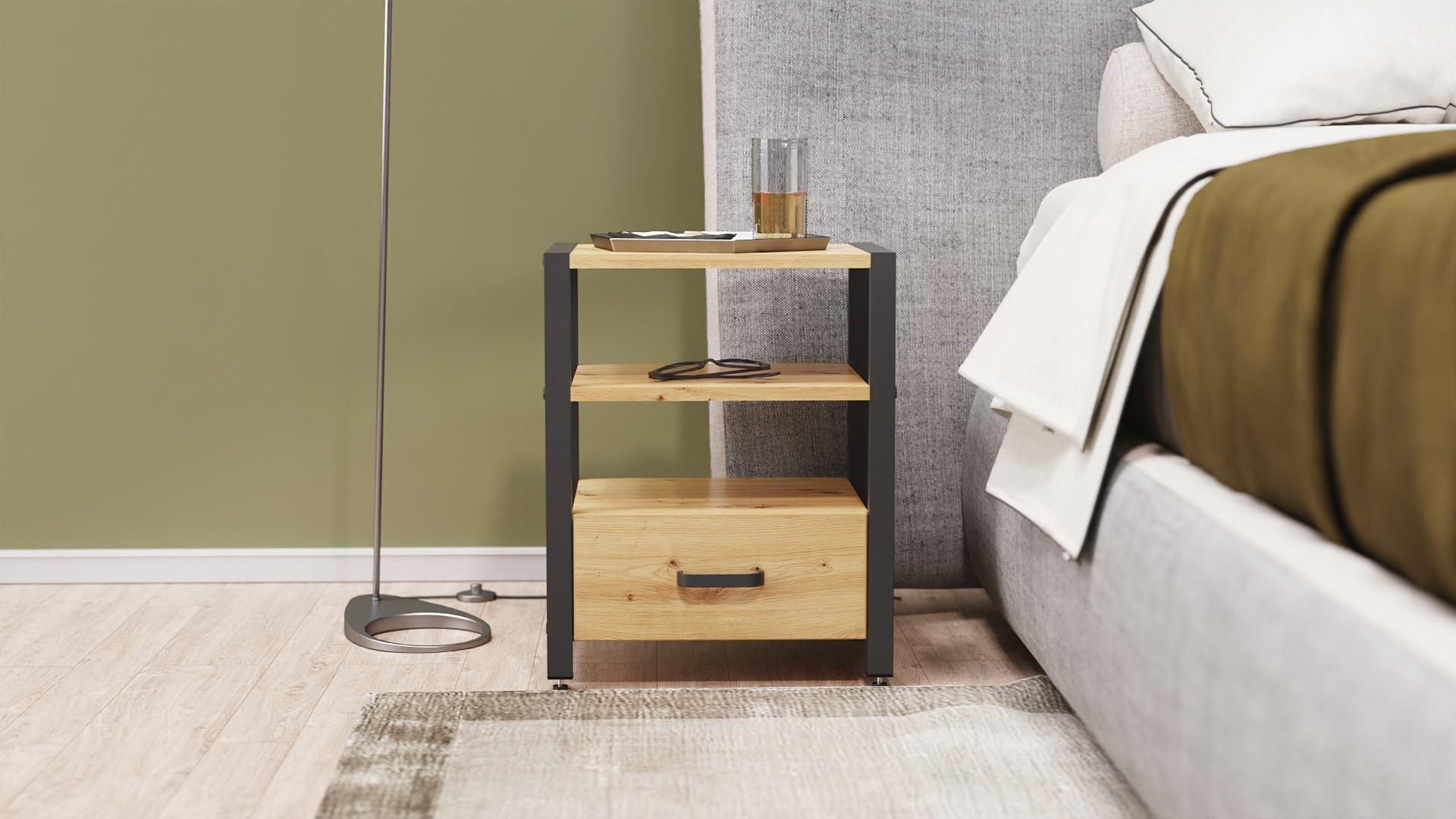 Тумба универсальная Ferrum-decor Вивьен 1/1 ДСП 16 мм 50x41x40 см Черный/Дуб Артизан (FRD-104141)