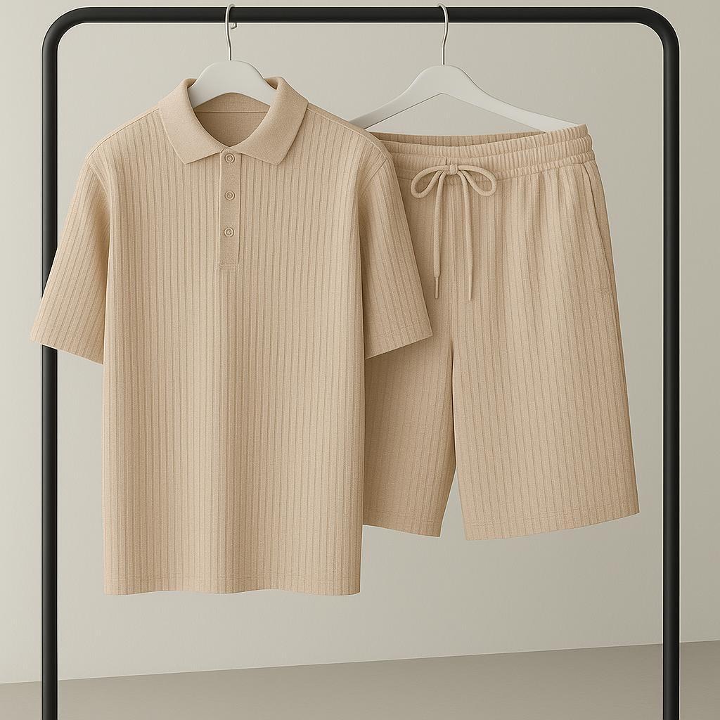 Костюм мужской шорты и поло S Бежевый - фото 2