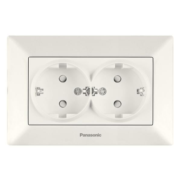 Розетка двойная Panasonic Arkedia Slim с заземлением со шторками Кремовый (WNTC02152BG-UA)