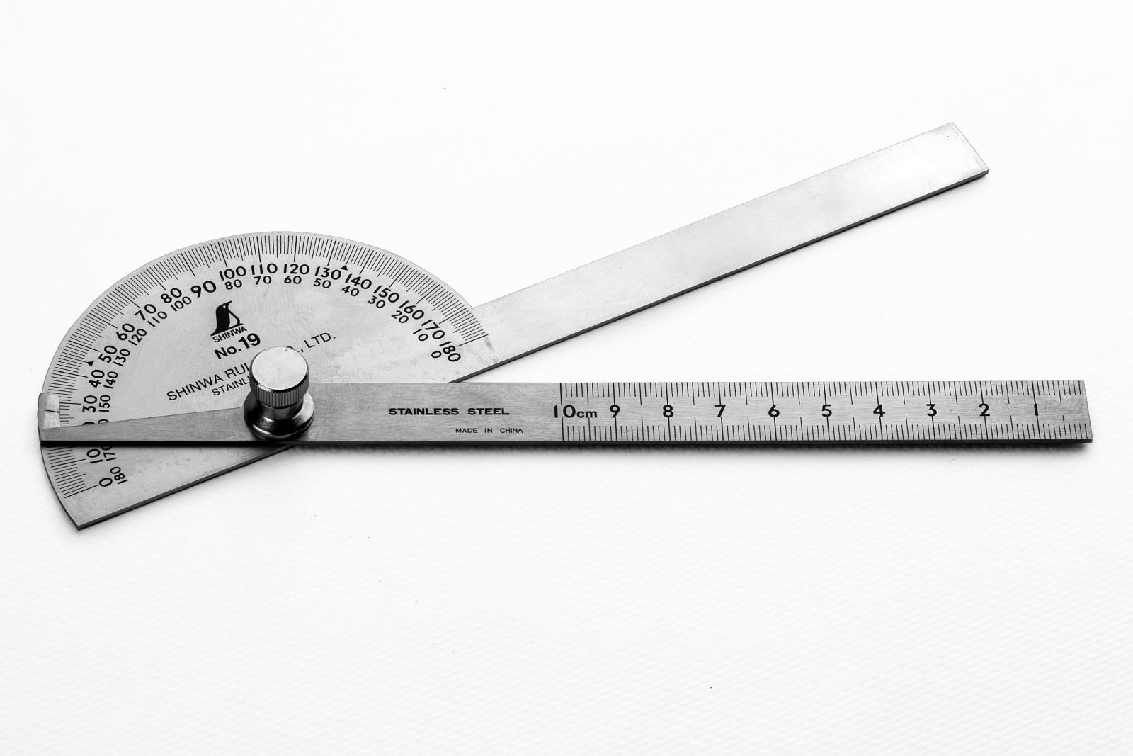 Угольник транспортир Shinwa 180° с двумя линейками из нержавеющей стали (31862)