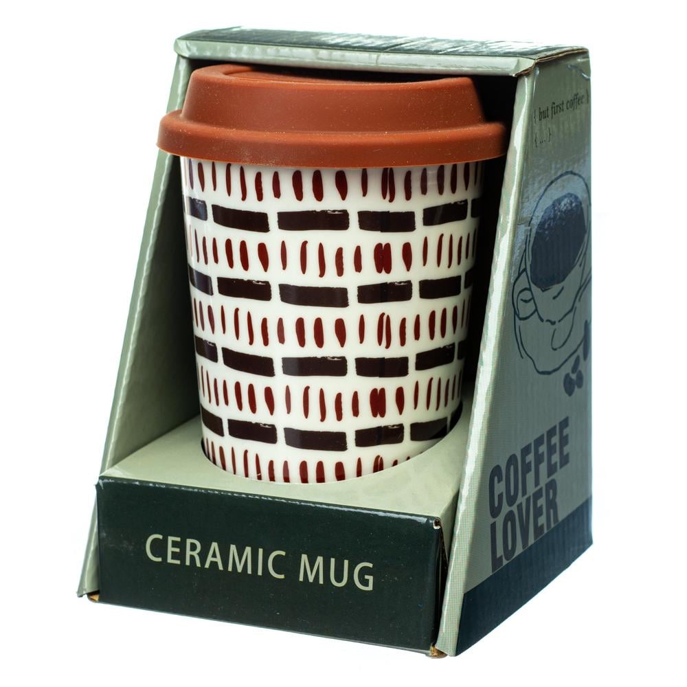 Кружка керамическая с силиконовой крышкой Elisey Coffee lover 400 мл (8803-012)