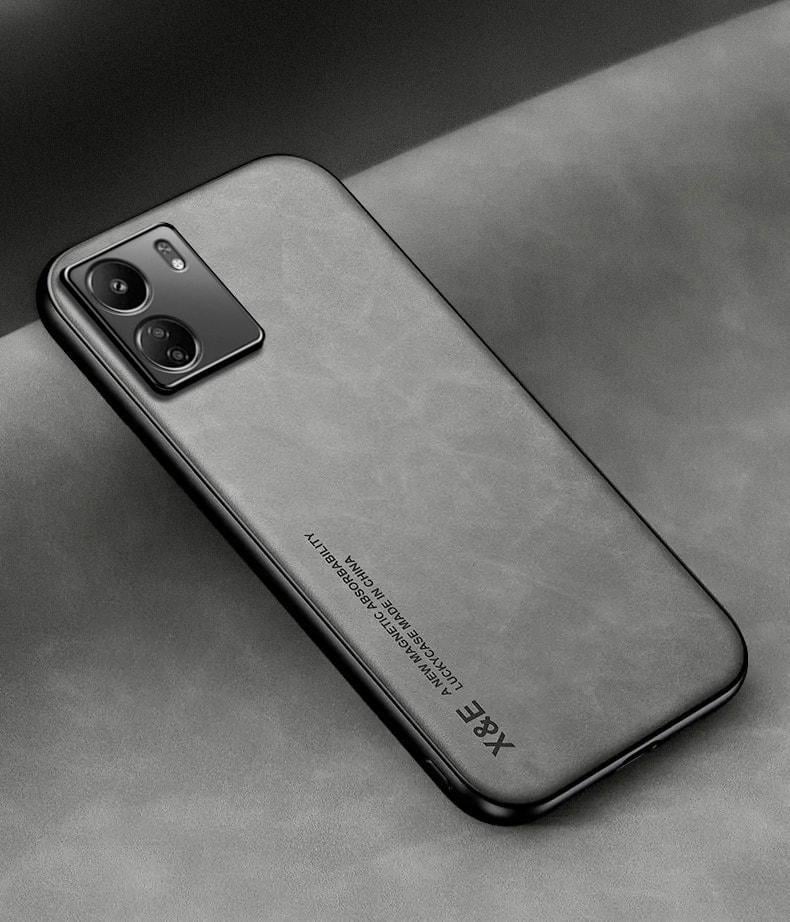 Кожаный чехол XnE Xiaomi Redmi 13C с металлической вставкой Grey (35026-33)