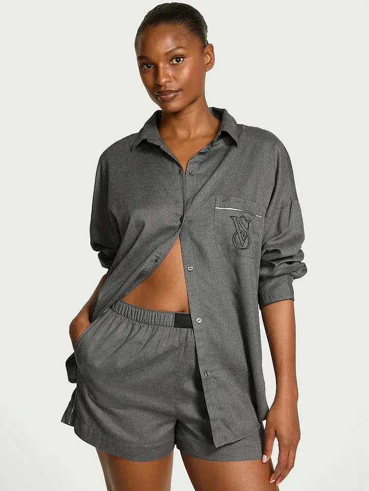 Пижама женская Victoria's Secret Modal-Cotton Long-Sleeve Short Pajama XL Серый (3212978735215)