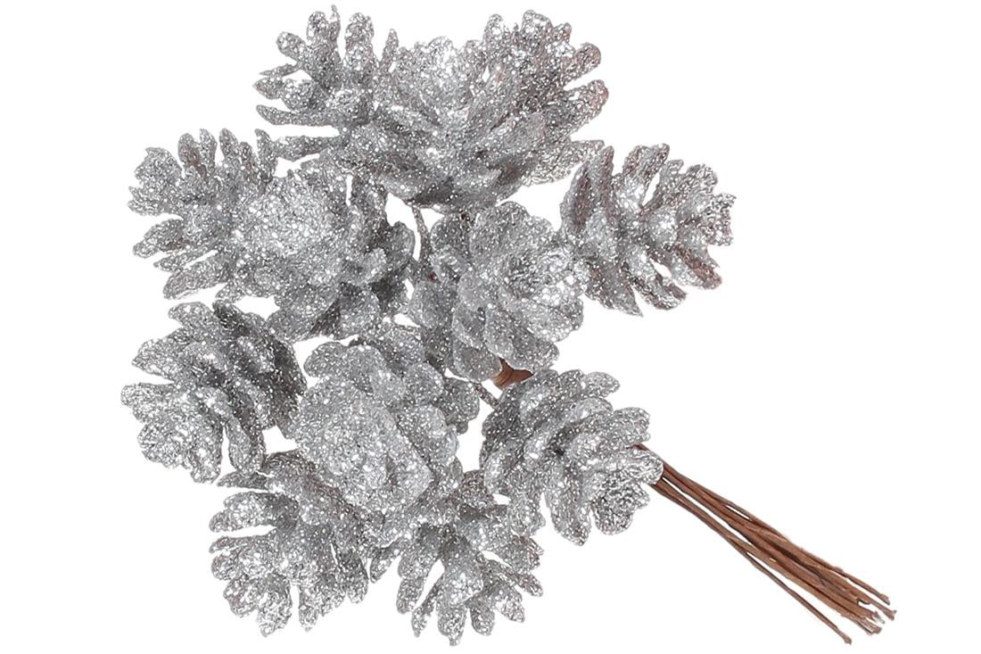 Декоративные мини-шишки Bonadi 12 шт. в пучке 12 см Серебро (839-224)