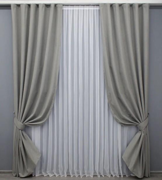 Штори блекаут/льон 2х2,4 м 2 шт. Світло-сірий (1593ш 39-896)