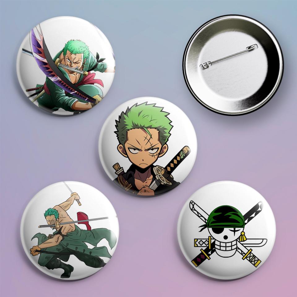 Значки на рюкзак с принтом аниме Sad Roronoa Zoro with Sword 4 шт.