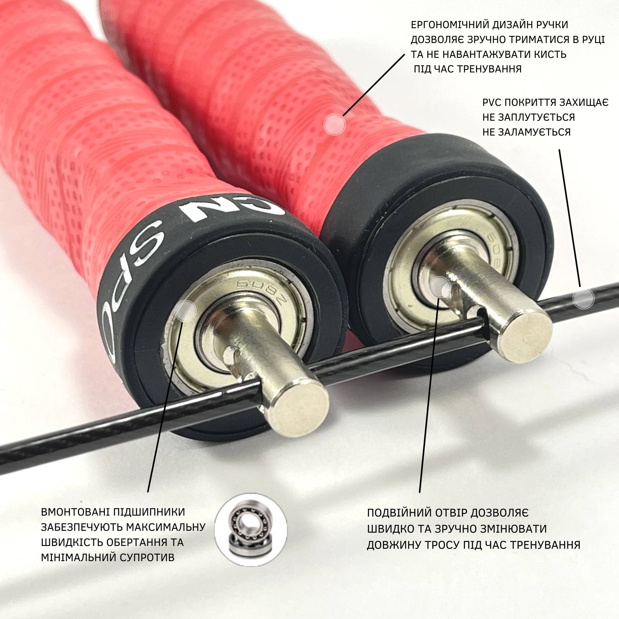 Скакалка швидкісна для кросфіта CN SPORT Speed Rope PRO+ Red (UF12464) - фото 5