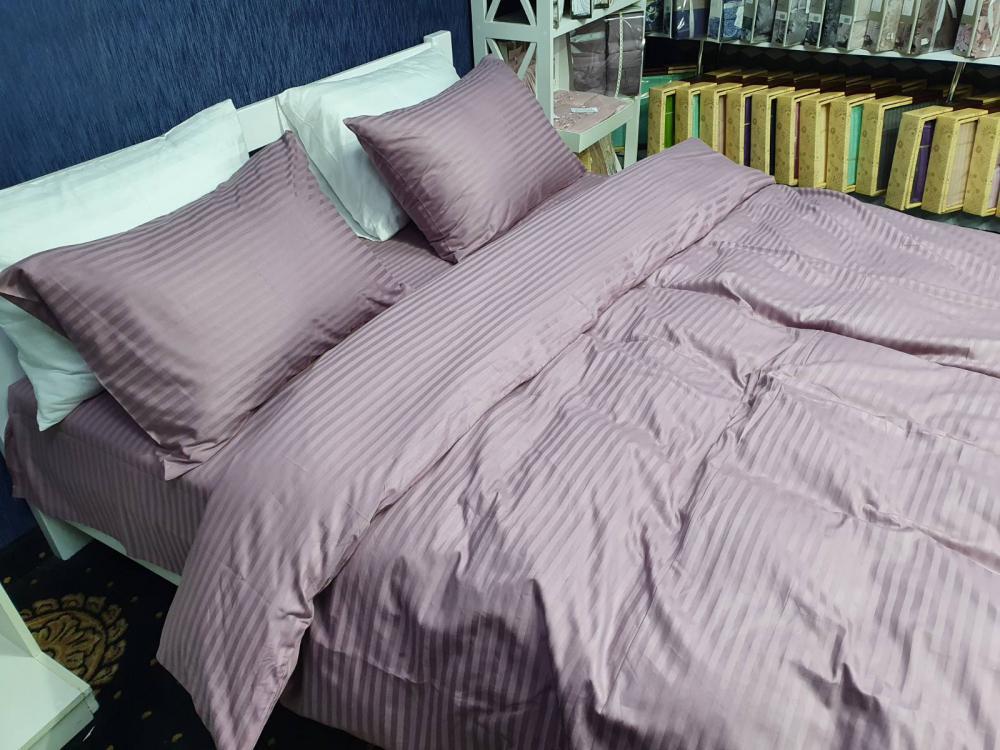 Комплект постельного белья на резинке Stripe LUX 1/1 см семейный/наволочки 50х70/70х70 см Light Plum (3895) - фото 4
