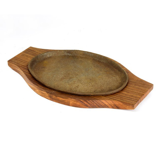 Сковорода Empire EM6030 овальная чугунная с деревянной подставкой (555398)