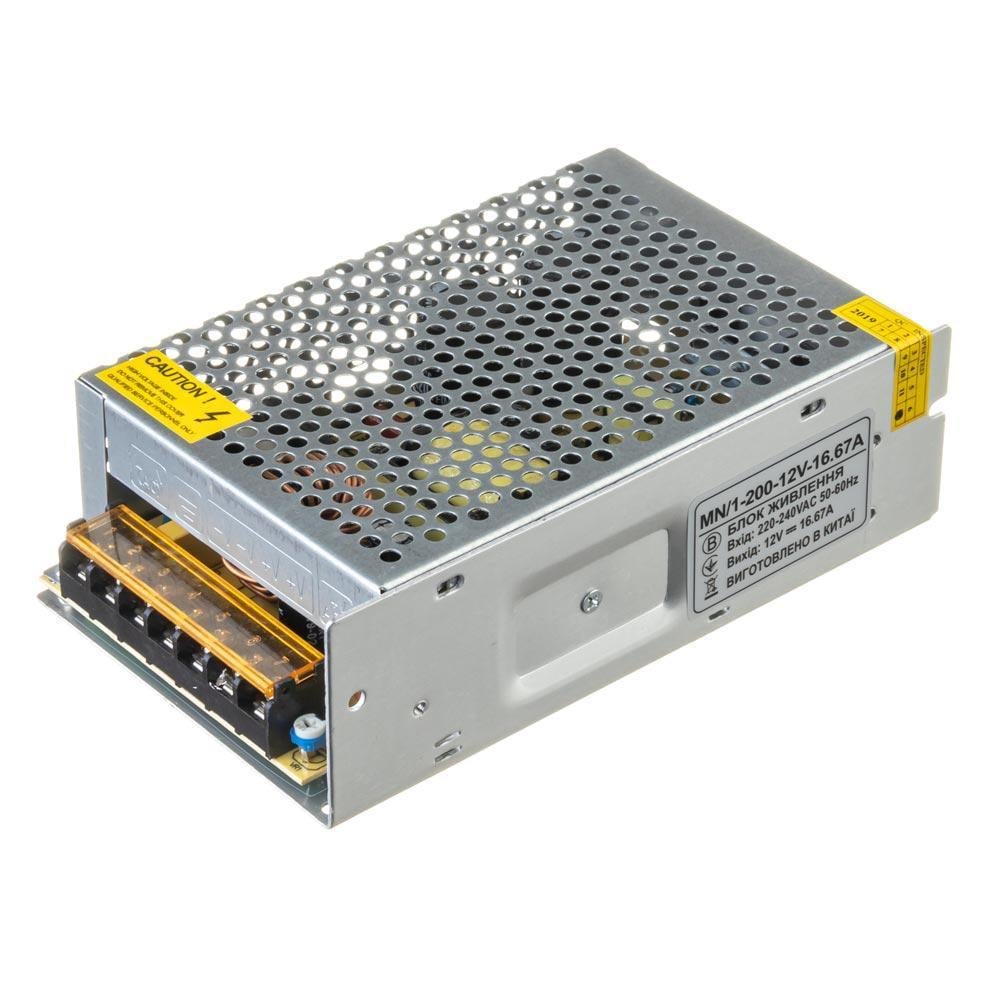 Блок питания металлический корпус 12V 16,66А 200W IP20 (MN/1-200-12V-16,66A)