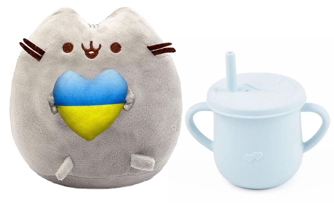 Мягкая игрушка Pusheen cat S&T с сердцем/поильник-непроливайка Y5 Голубой (n-10559)