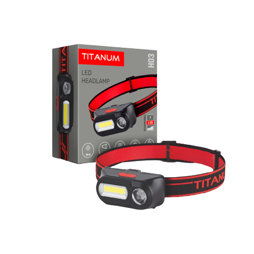 Фонарик налобный TITANUM TLF-H03 LED 180Lm 6500К Красный/Черный