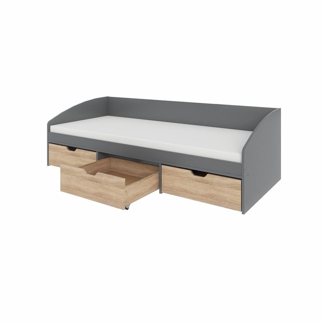 Кровать с ящиками Эверест Комфорт-3 сплошной щит 80x190 см Графитовый/Дуб сонома (ЕВ20712)