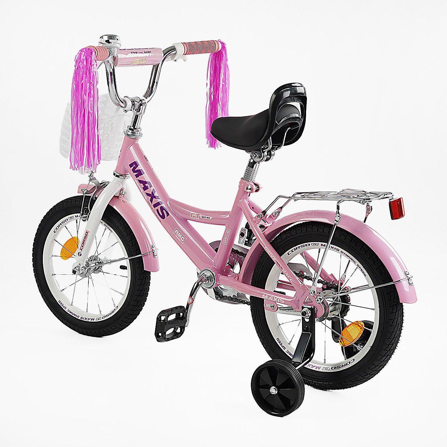 Велосипед двоколісний Corso MAXIS 14" для дівчинки з кошиком та багажником Рожевий - фото 3 Велосипед двоколісний Corso MAXIS 14" для дівчинки з кошиком та багажником Рожевий - фото 3