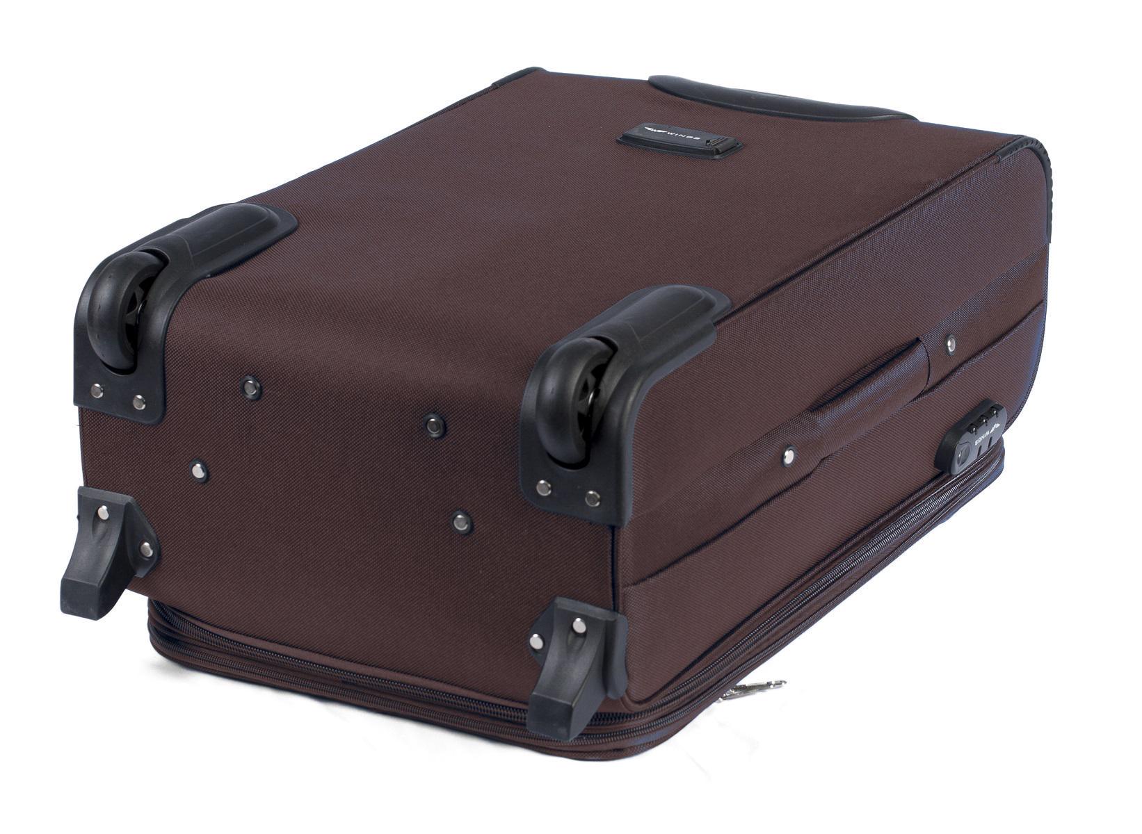 Чемодан тканевый Wings 6802 большой 2 колеса Коричневый (Vt00010) - фото 2