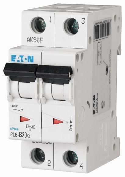 Автоматический выключатель Eaton Xpole PL6-C20/2 20А двухполюсный/кривая C/Iкз 6 кA (286568)