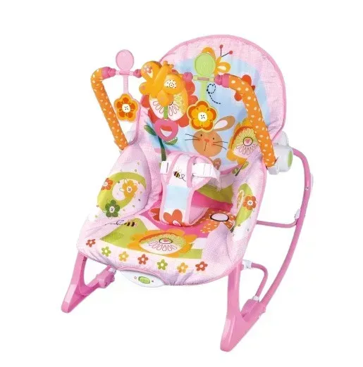 Шезлонг-качалка детский напольный 68112-1 музыкальный из комбинированных материалов Розовый (150-7-179680)