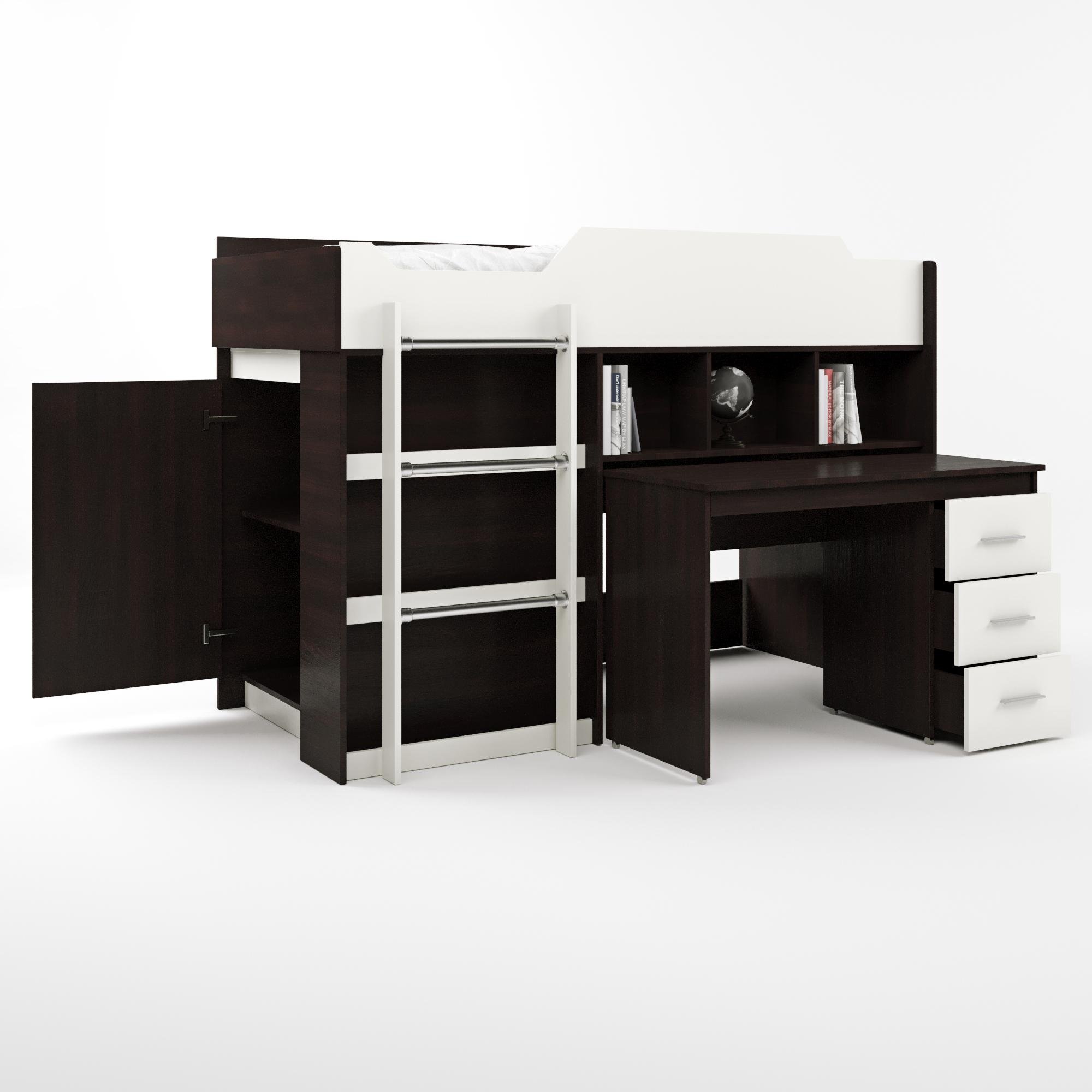 Кровать-чердак Эверест Микс с выкатным столом Венге/Белый (EVR-2102)