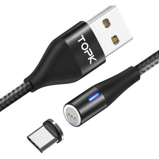 Шнур магнітний Topk LED AM23 USB 2.4A Type-C 1 м Black