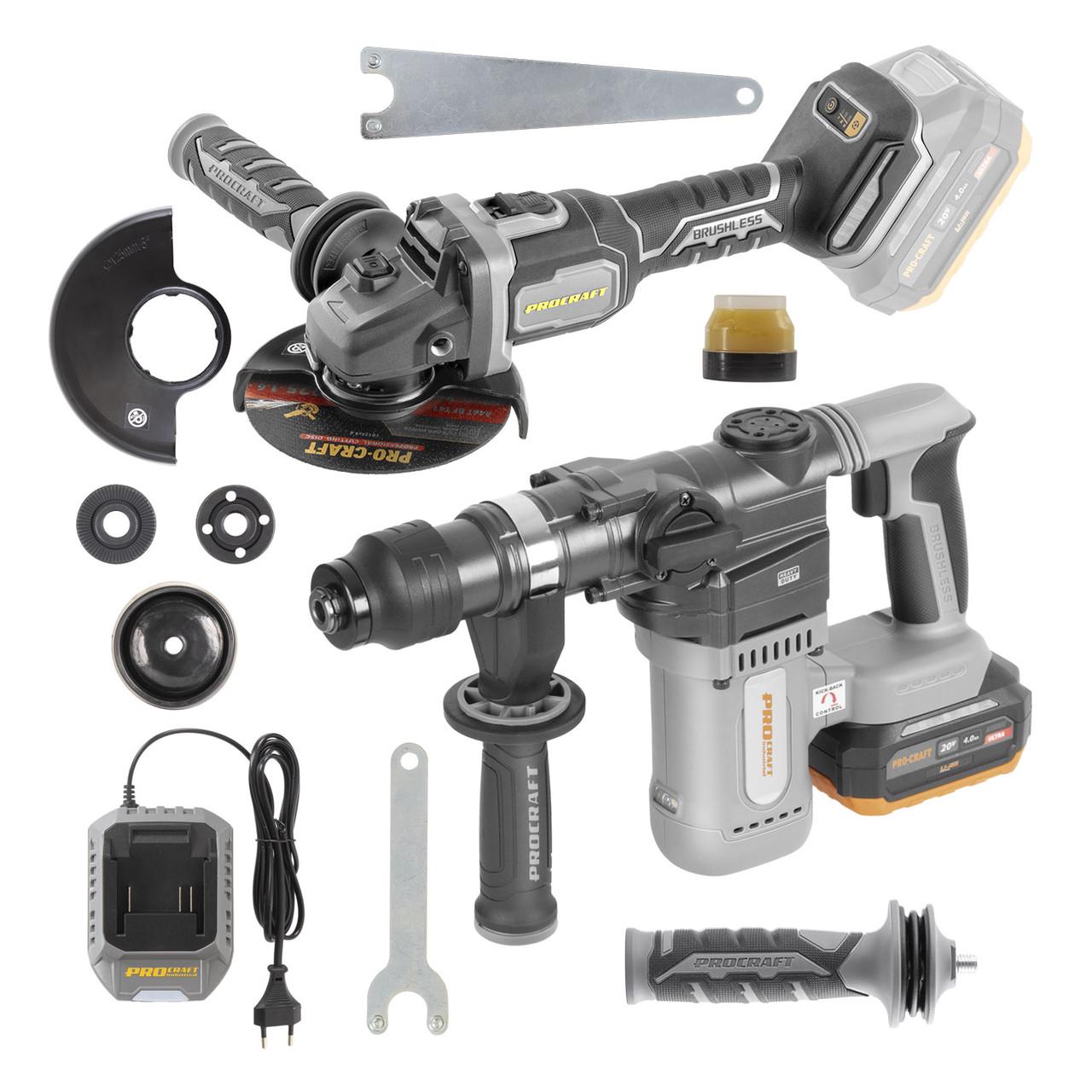 Комплект аккумуляторного перфоратора Procraft Industrial HD20A и угловой шлифмашины Procraft Industrial AG125 B каркас (AG125B+HD20A)