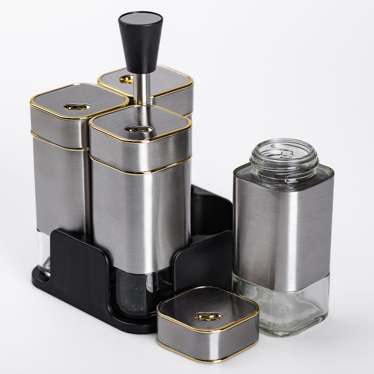 Набор емкостей для специй на подставке 120 мл 4 шт. Хром (6037)