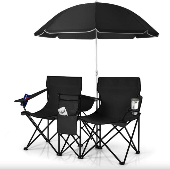 Комплект раскладных стульев Costway Parma с зонтиком Черный (5027) Комплект раскладных стульев Costway Parma с зонтиком Черный (5027)
