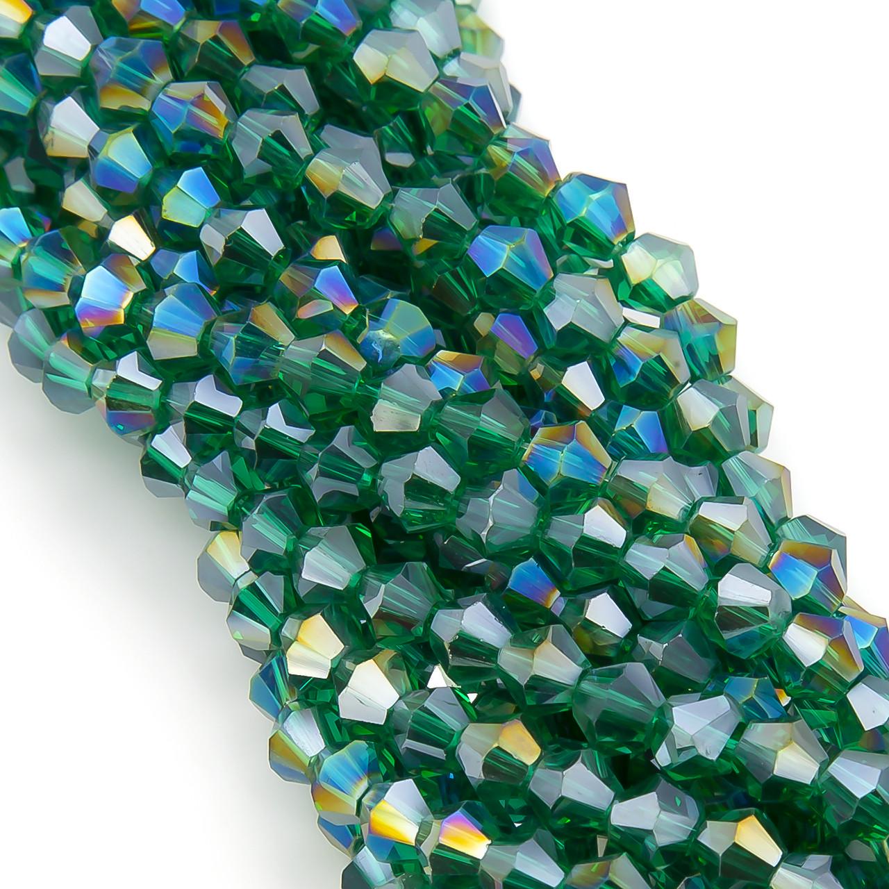 Намистини кришталеві Біконус АВ 6,2х6 мм 46 шт. Зелений темний (БІ0006к55)