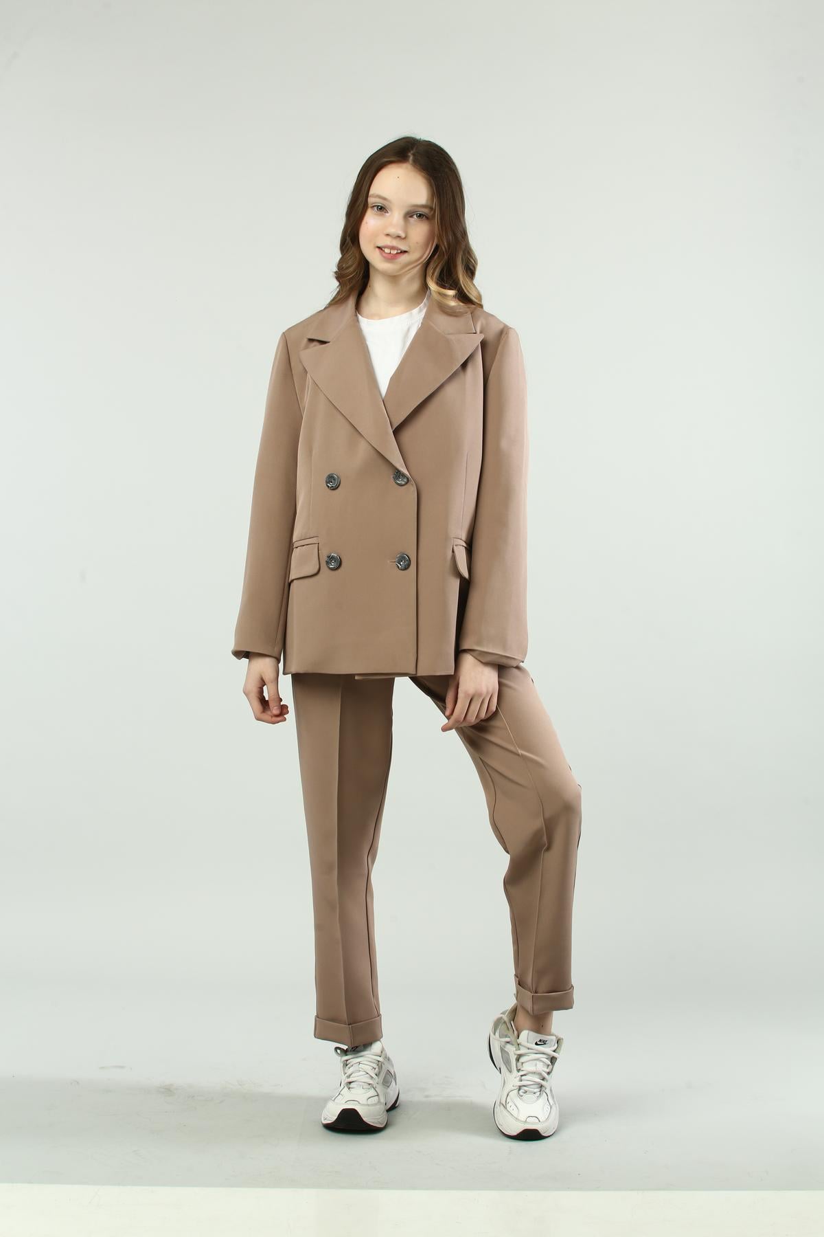 Костюм школьный для девочки пиджак и брюки IRmAS 1136 164 см Мокко