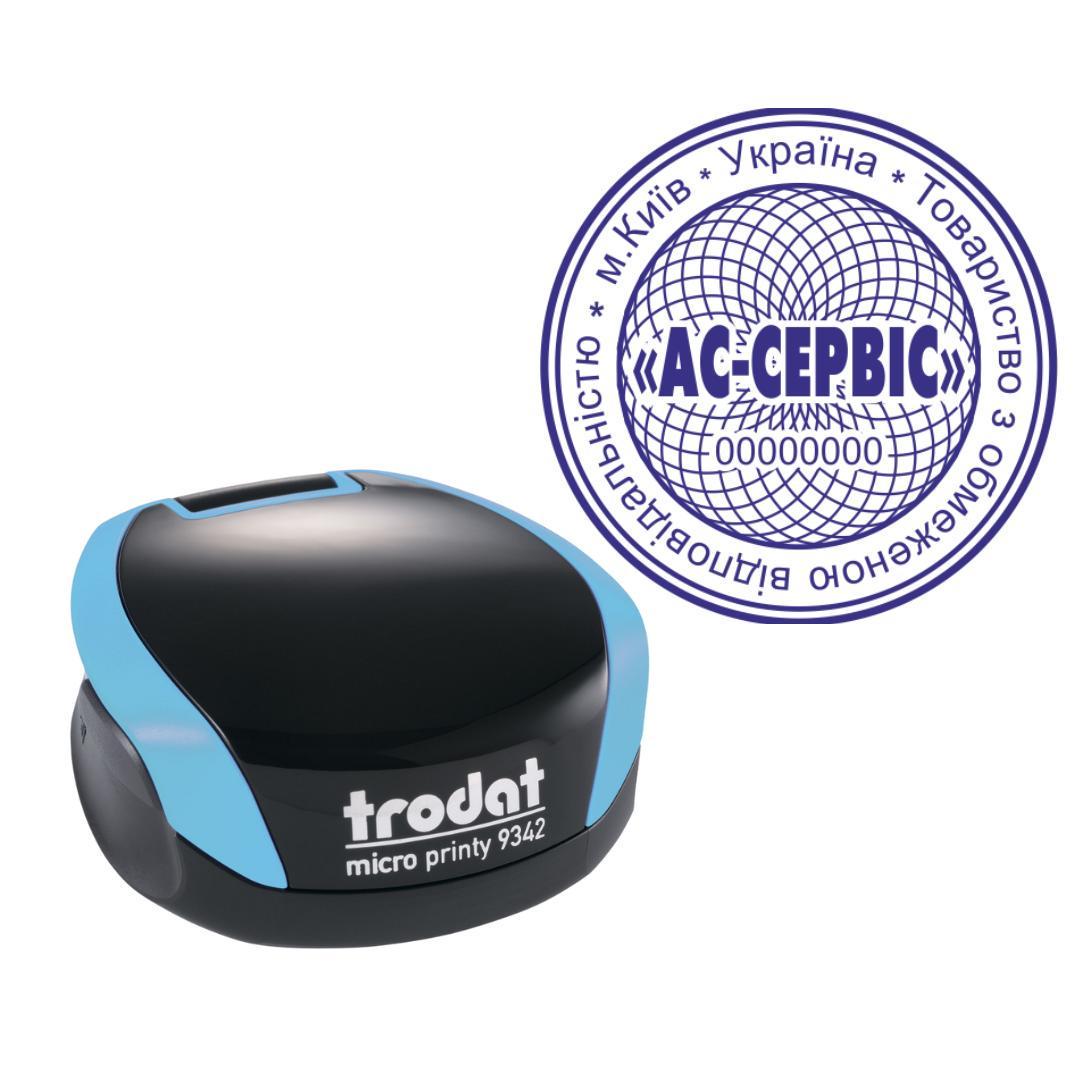 Печать ТОВ на карманном оснащении Trodat Micro Printy 9342 d 42 мм Бирюзовый (ООО18/9342/BZ)