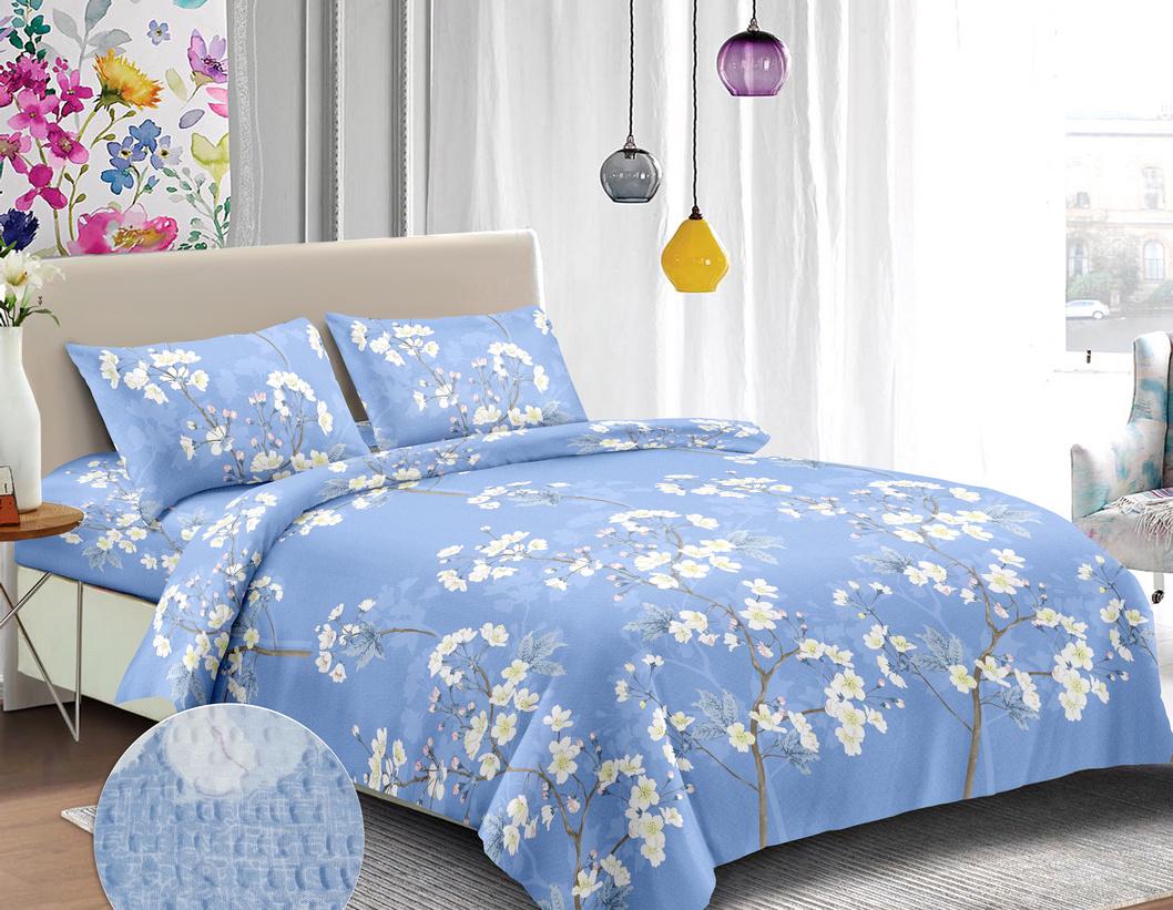 Комплект постельного белья Zastelli 6981 Сакура жатка семейная 2х145х210 см Голубой (14575)