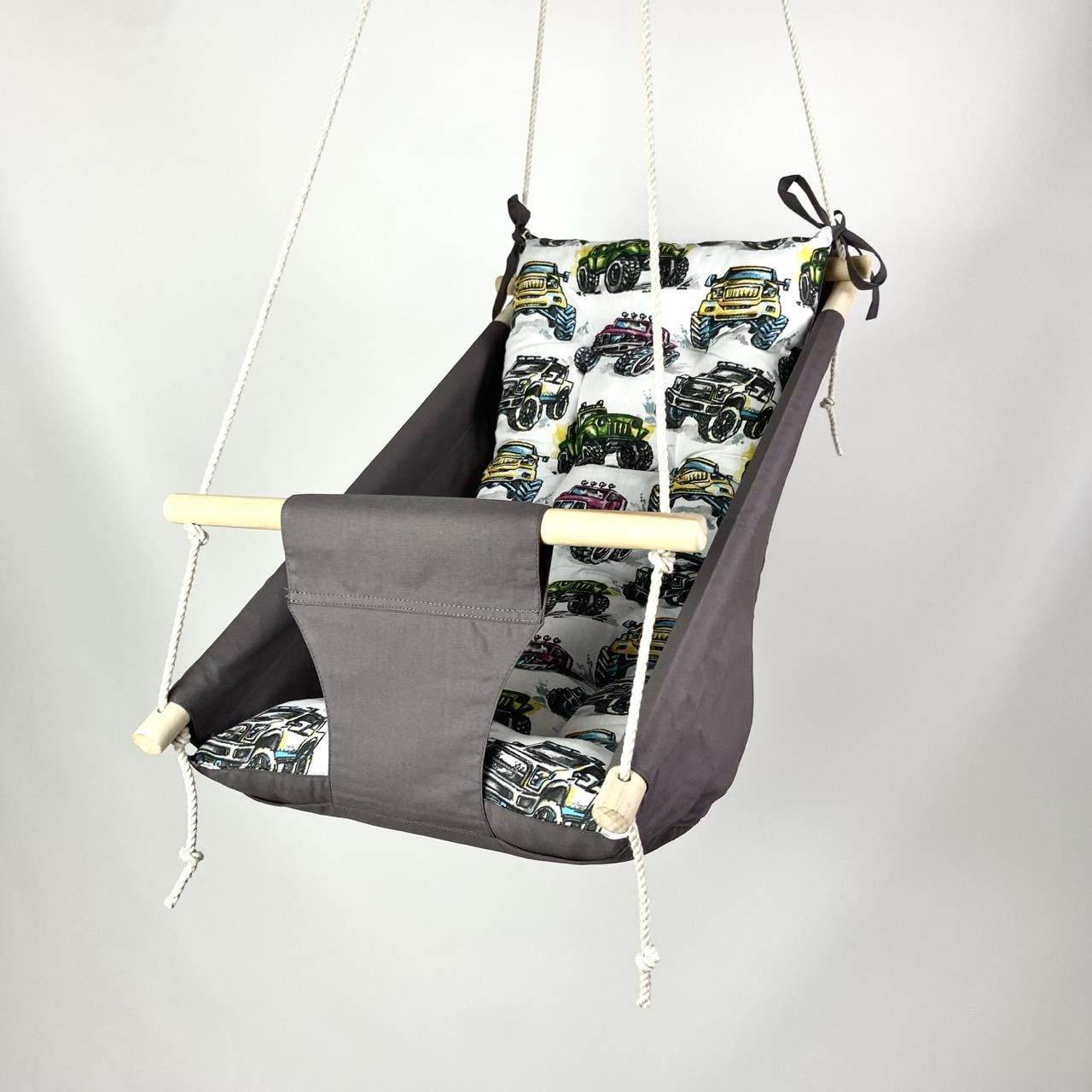 Детские качели подвесные Колыханка хлопковая с машинками Темно-серый (gs-9036)
