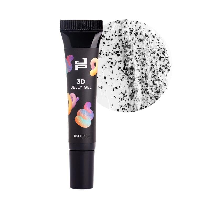 Гель для об'ємних дизайнів Jerden Proff 3D Jelly Gel 01 Dots прозорий з чорними пластівцями 8 г