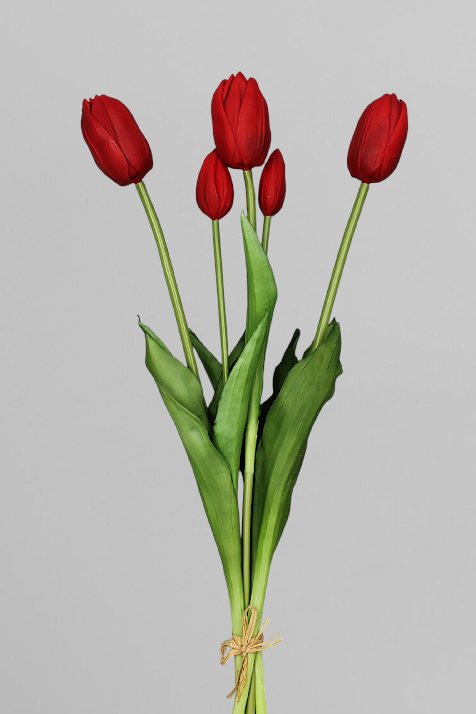 Букет искусственных тюльпанов из латекса 46 см 5 шт. Красный (К07080)