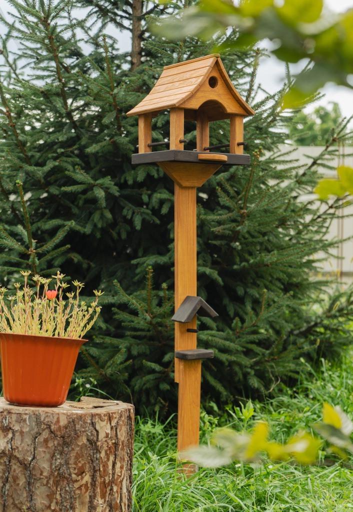 Кормушка для птиц и белок Сакура Коричневый из дерева 28×27×32 см на ножке 135 см - фото 8 Кормушка для птиц и белок Сакура Коричневый из дерева 28×27×32 см на ножке 135 см - фото 8