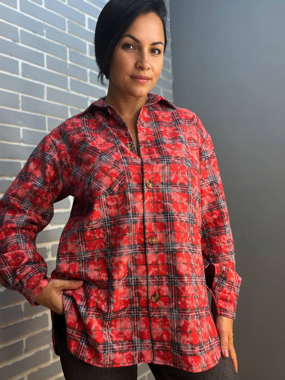 Сорочка жіноча Ariadna 2373 картата оверсайз коттон варка OS Червоний (2584) Сорочка жіноча Ariadna 2373 картата оверсайз коттон варка OS Червоний (2584)