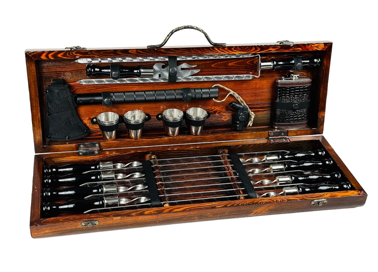 Набор шампуров подарочный Блэк LUX в деревянном кейсе на 10 предметов (106-10-KS-7909)