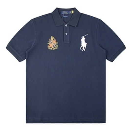 Футболка мужская поло в стиле Ralph Lauren Custom Slim Fit Crest Big Pony Polo Shirt XL Темно-синий (RL13005.3XL)
