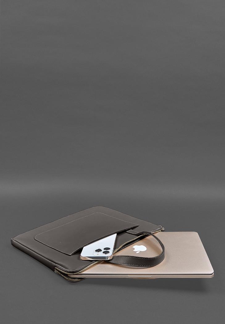 Чехол кожаный с ручками для ноутбука 13" Темно-коричневый (A-028250) - фото 4